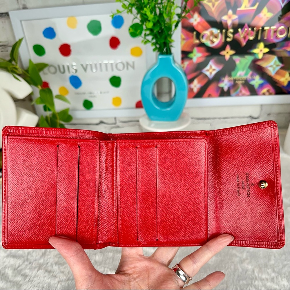 💯Louis Vuitton Red Epi Leather Trifold Wallet custom painted X Kusama dots 🔴⚪️ - Picture 6 of 15